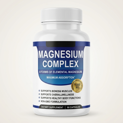 Magnesium Complex 1000mg bottle, 8 forms of elemental magnesium, 90 capsules