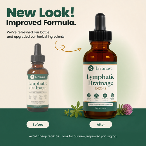 Lironava new look and improved formula: old bottle before, new DROPS bottle after